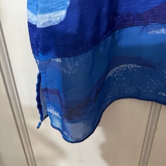 Ali Miles Tunic Top Abstract Print 3/4 Sleeve V-Neck Colorful Artsy Medium Knit - Picture 4 of 6